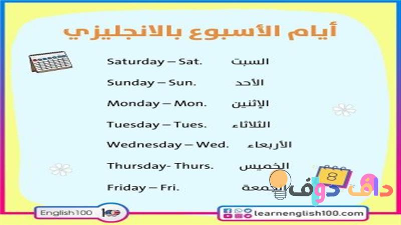 الأيام بالإنجليزية دليل شامل لتعليم اللغة الإنجليزية